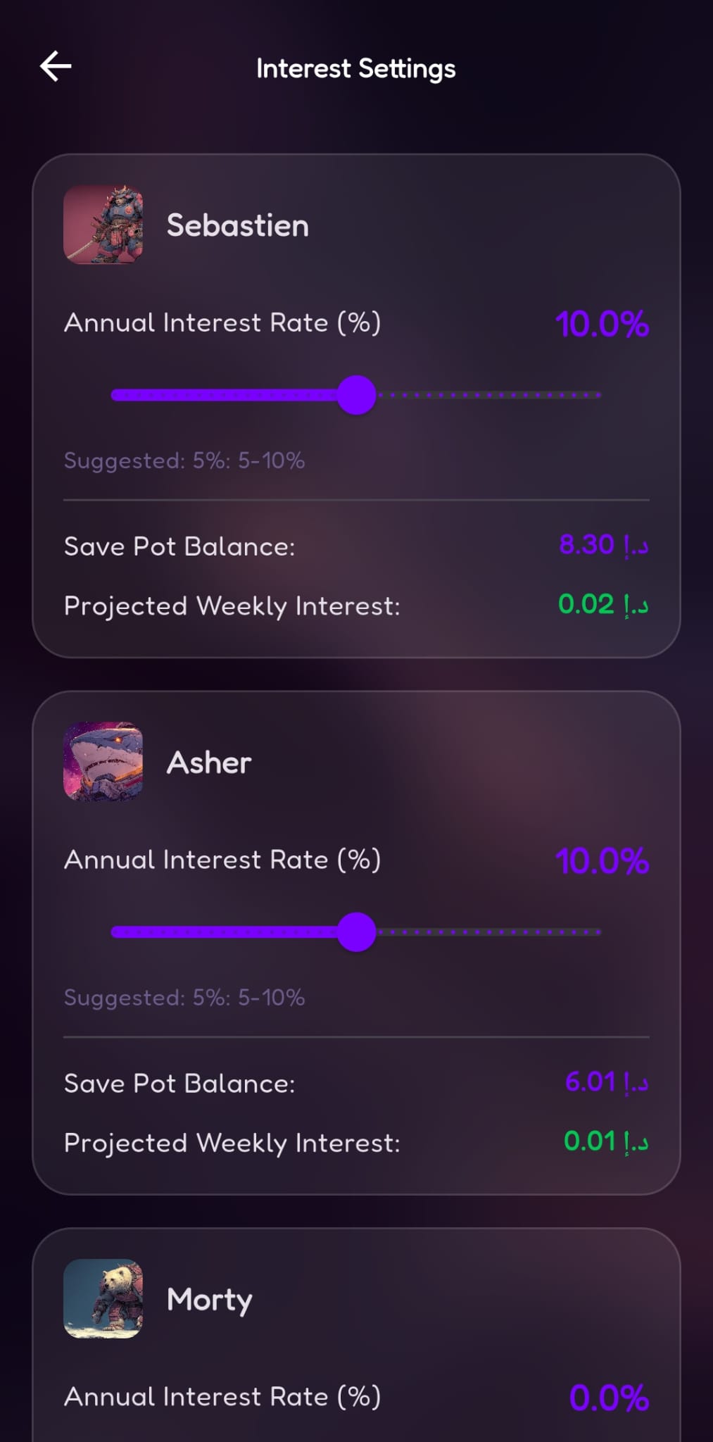 Interest settings